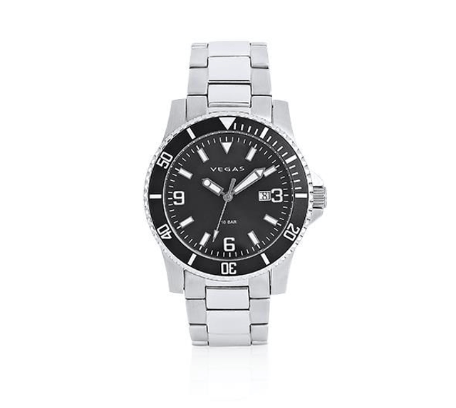 Herenhorloge Ø 43 mm – zwarte wijzerplaat & roestvrijstalen band