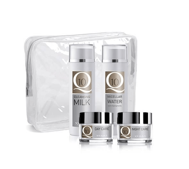 Q10 Vera Basis Verzorgingsset – complete anti-aging routine met gratis toilettas