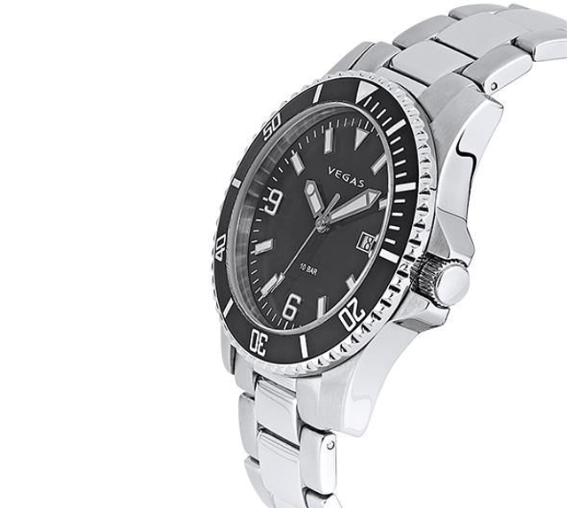 Herenhorloge Ø 43 mm – zwarte wijzerplaat & roestvrijstalen band