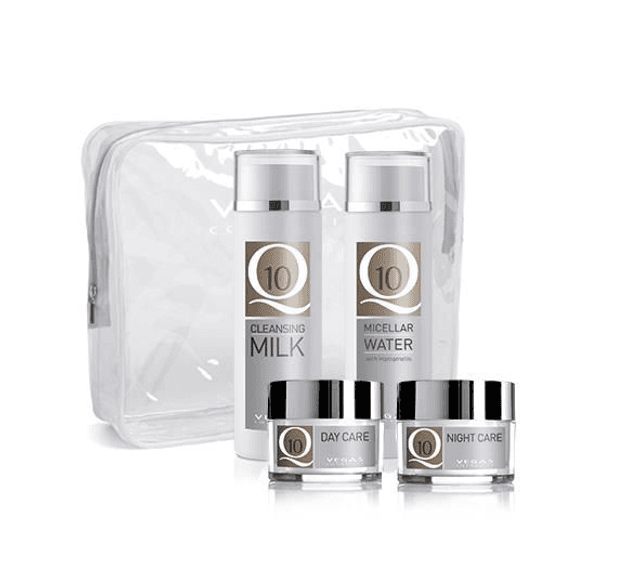 Q10 Vera Basis Verzorgingsset – complete anti-aging routine met gratis toilettas