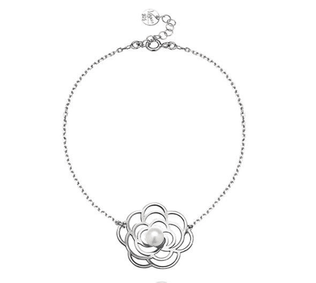 Armband “Parel” – sterling zilver 925 met camelia en witte parel